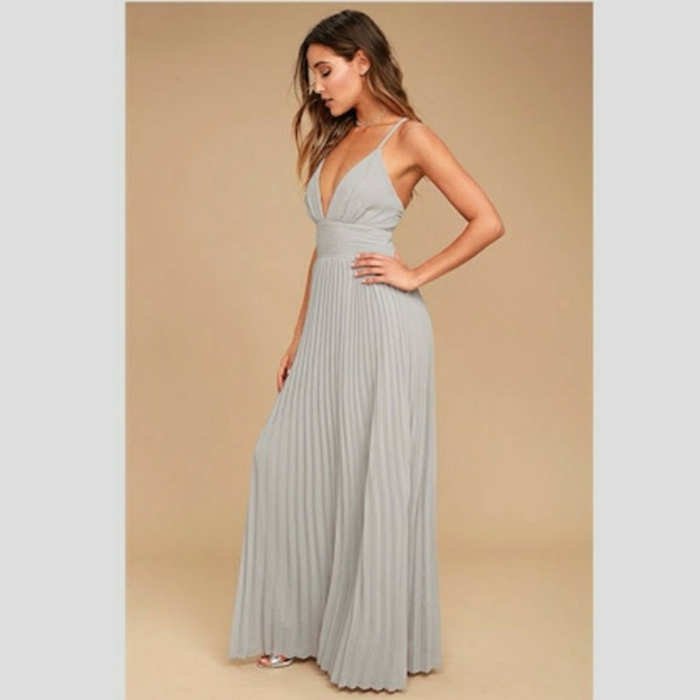 LuLu*s Grey Formal Maxi Dress w/ CrissCross Back